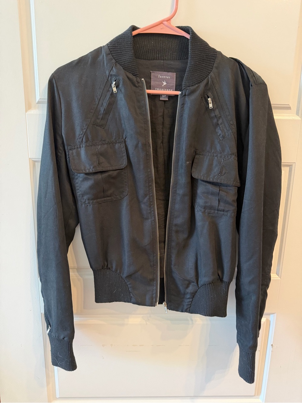 Forever 21 Black Women's Bomber Jacket with Utility Pockets